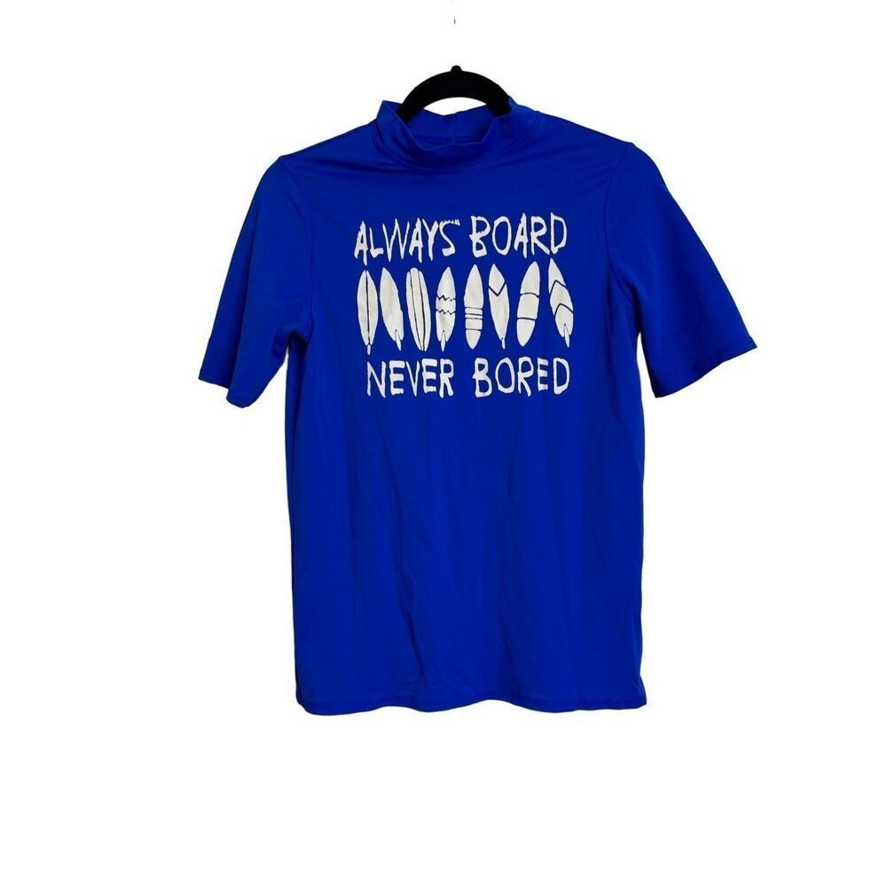 Lands End Shirt Boy Youth Size Large Blue Always Board Never Bored Tee Tiny Flaw
